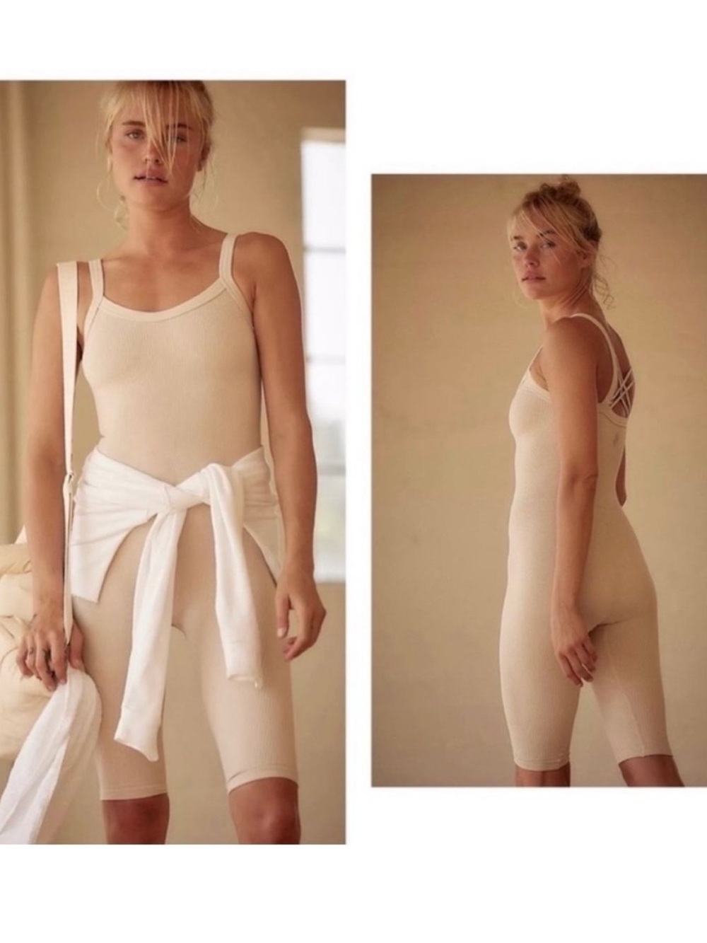 FP Free People Movement Happiness Runs Strappy Stone Nude Onesie- Size XS/S